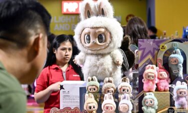 People look at Labubu collectable toys at a Pop Mart pop-up store in Siam Center shopping mall in Bangkok on May 6.