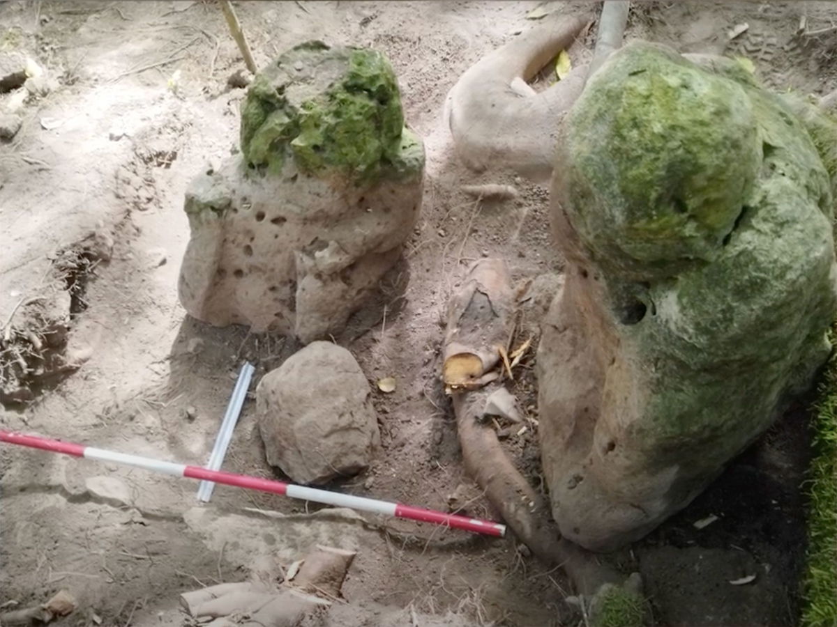 <i>Guatemalan Ministry of Culture and Sports via CNN Newsource</i><br/>This photo released by the Guatemalan government shows two anthropomorphic sculptures that
