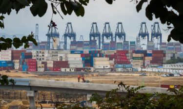 Stacked shipping containers