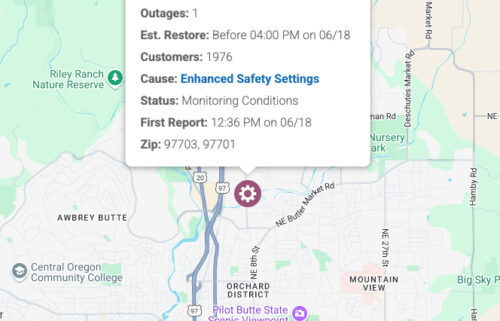Pacific Power Bend outage enhanced safety settings
