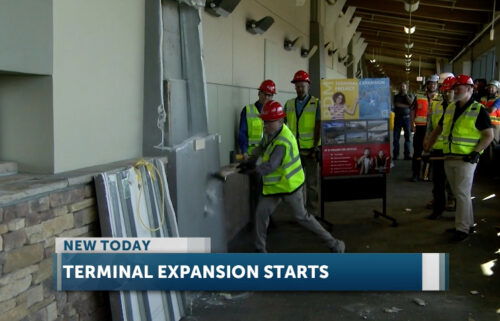 Redmond Airport terminal groundbreaking sledgehammers