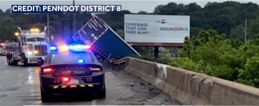 <i>PennDOT District 8 via CNN Newsource</i><br/>Interstate 83 has reopened after closing for a tractor-trailer that was hanging off a bridge in York County on June 8.