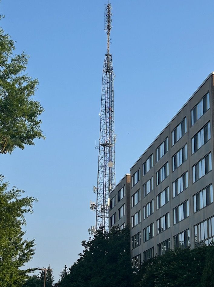 <i>WTOP News/Zach Shore via CNN Newsource</i><br/>Police remain on the scene at American University in Northwest D.C. on June 11 after a man climbed up the campus’ radio broadcast tower on June 10.