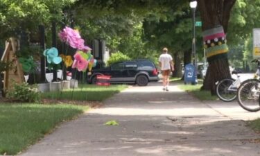 What began as a hobby turned into a business for Ms. Linda. Then it bloomed into an art career. Her first pop-up installation is on trees outside the Harrison Center. She calls them “tree sweaters.”