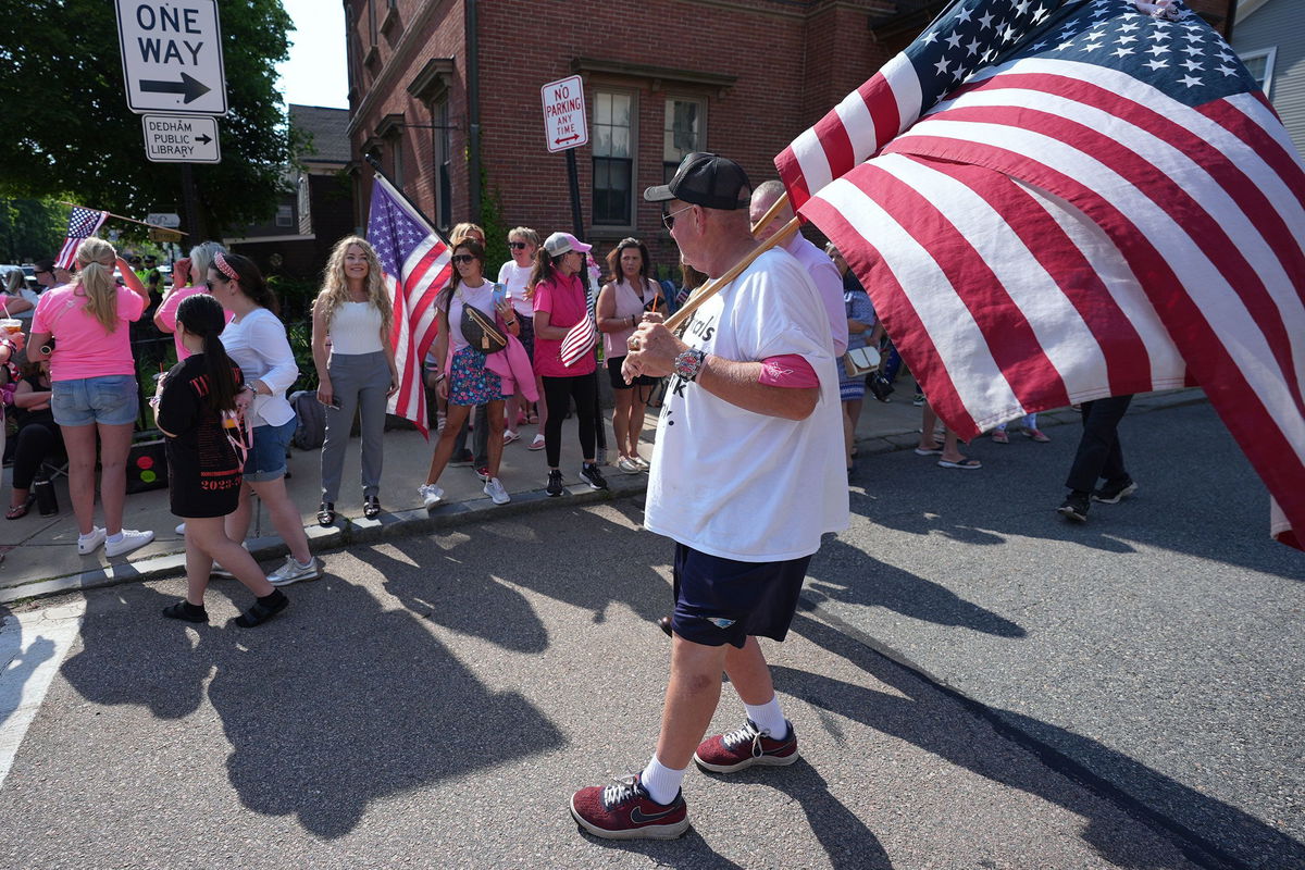 <i>Charles Krupa/AP via CNN Newsource</i><br/>Supporters of Karen Read gather prior to the day's session outside Norfolk Superior Court