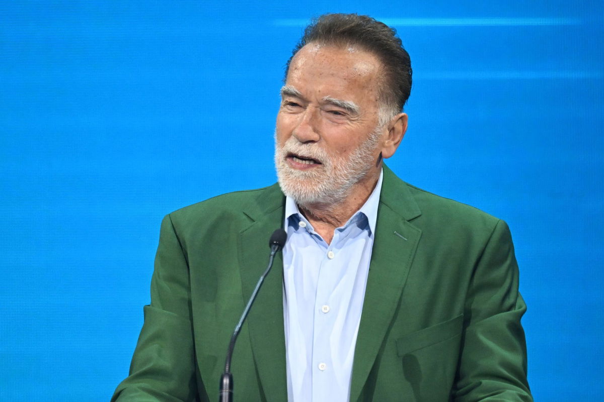 <i>Thomas Kronsteiner/Getty Images via CNN Newsource</i><br/>Arnold Schwarzenegger is pictured on June 3 during a speech in Austria.