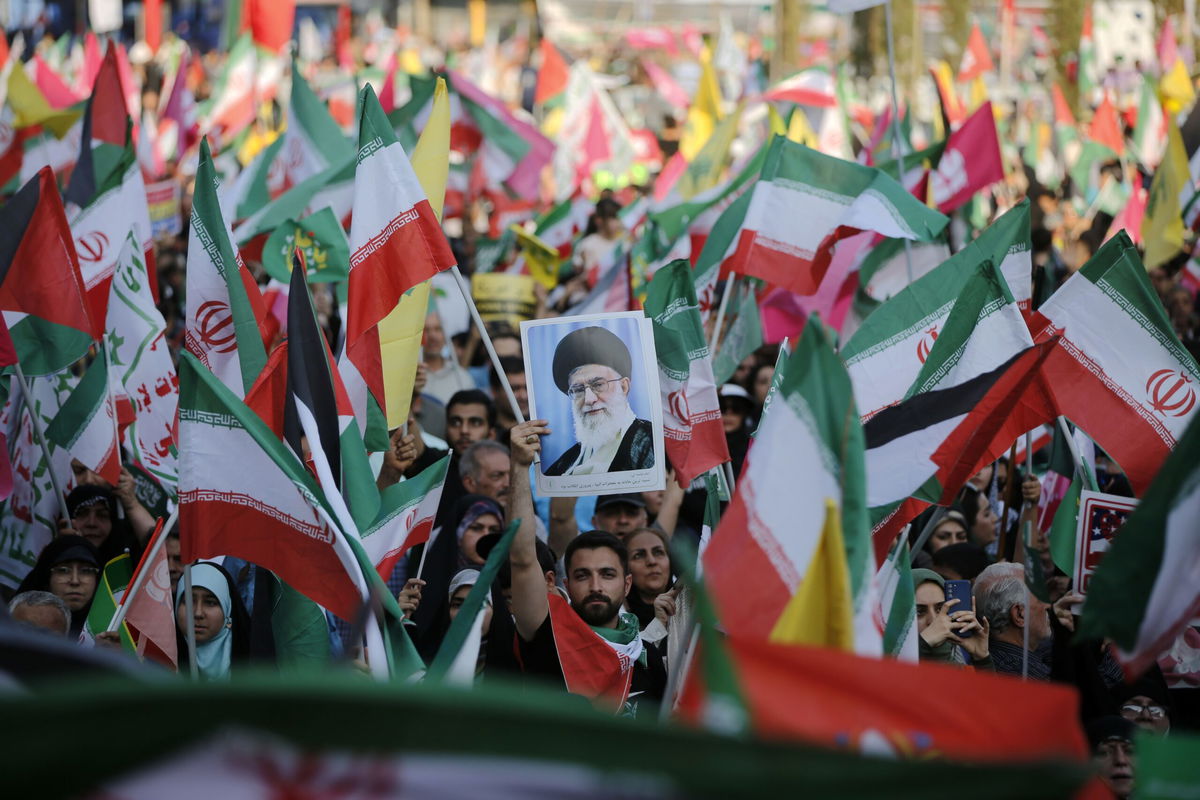 <i>Fatemeh Bahrami/Anadolu/Getty Images via CNN Newsource</i><br/>Demonstrators take part in anti-Israel and anti-US demonstrations in Tehran