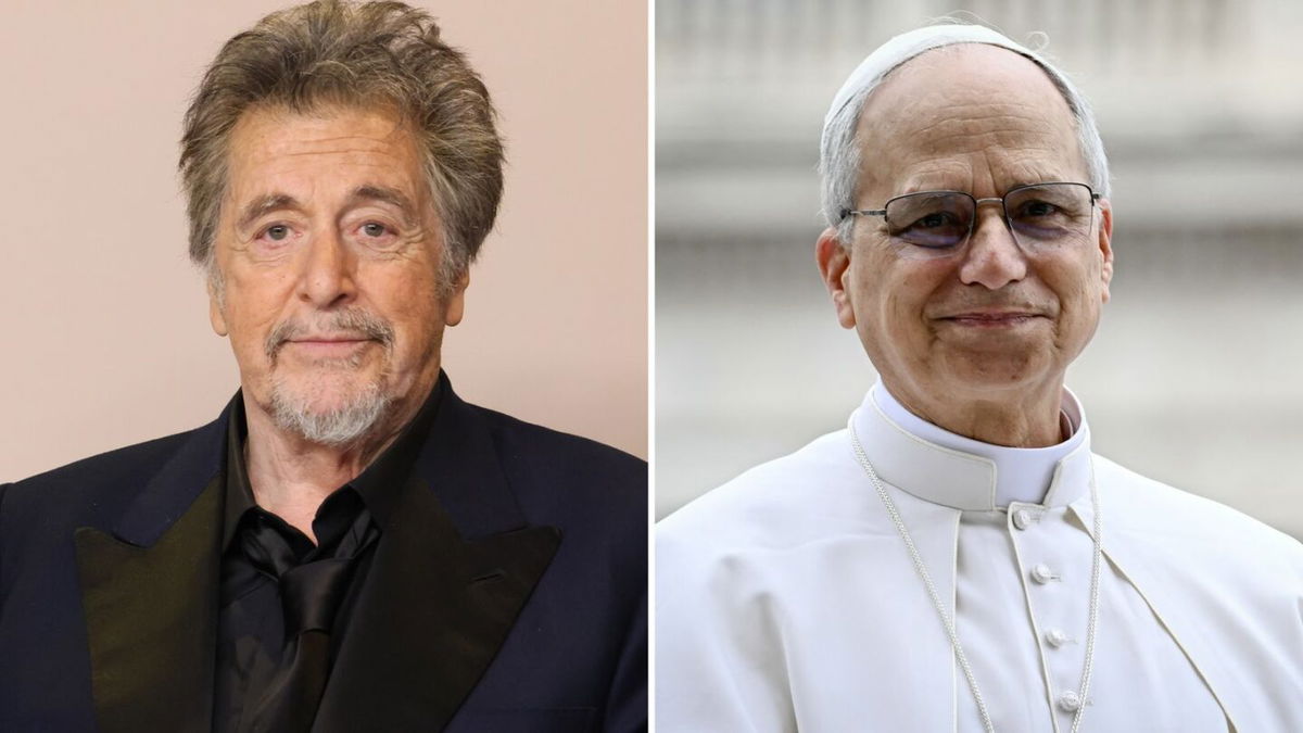 <i>Getty Images via CNN Newsource</i><br/>Al Pacino and film producer Andrea Iervolino met with Pope Leo XIV at the Vatican