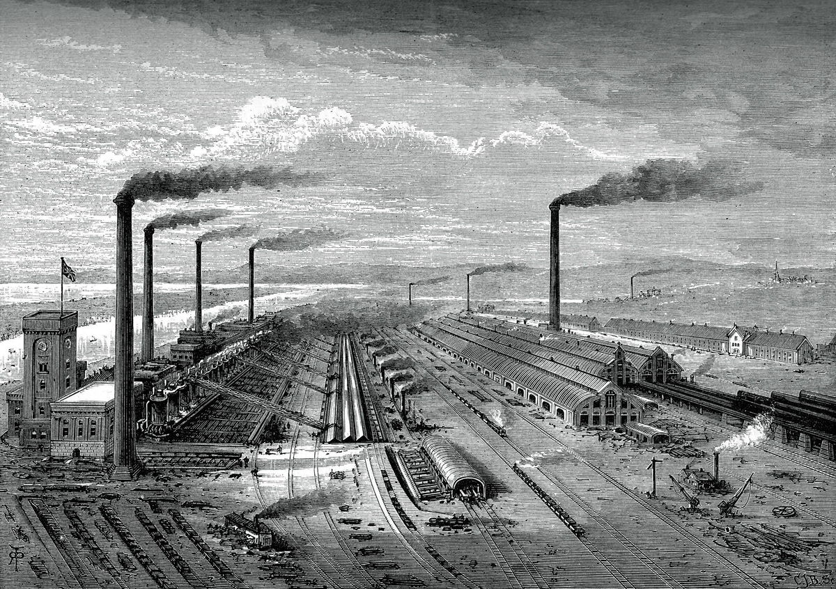 <i>Print Collector/Hulton Archive/Getty Images via CNN Newsource</i><br/>An iron and steel works factory in England in 1880.