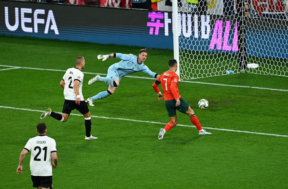 <i>Annegret Hilse/Reuters via CNN Newsource</i><br/>Ronaldo ended Portgual's losing streak against Germany with his goal in the second half.