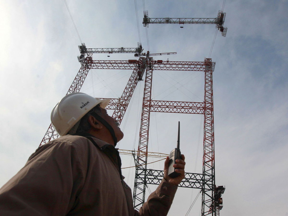 <i>Rakesh Bakshi/AFP/Getty Images via CNN Newsource</i><br/>An Indian engineer at the site of the Chenab Bridge in India-administered Jammu and Kashmir on March 4