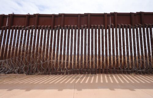 Wire is attached along the fence at the southern US border with Mexico in Douglas