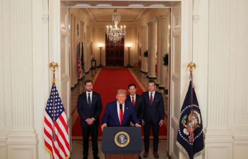 President Donald Trump delivers an address to the nation alongside Vice President JD Vance