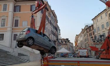 This image shared by Italy’s fire and rescue service shows a vehicle being removed from Rome’s Spanish Steps on Tuesday