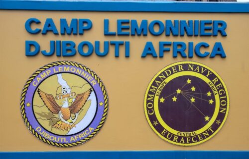 A sign outside Camp Lemonnier in Djibouti