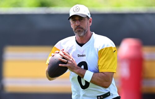 Aaron Rodgers earlier this month at Pittsburgh Steelers minicamp at UPMC Rooney Sports Complex in Pittsburgh