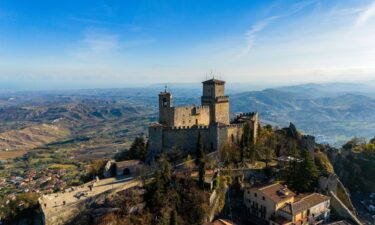 The tiny state of San Marino sits on a hill above Italy's Emilio-Romagna region.