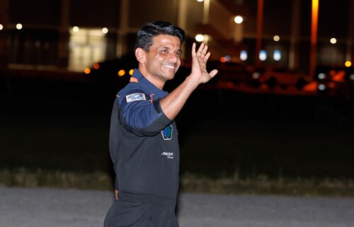 Shubhanshu Shukla waves before departing for a launch to the International Space Station at the Kennedy Space Center in Cape Canaveral