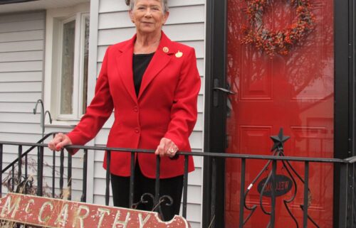 Former US Rep. Carolyn McCarthy poses for a photo outside her Mineola