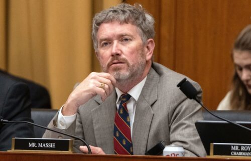 Kentucky Republican Rep. Thomas Massie listens during a joint subcommittee hearing of the House Judiciary Committee