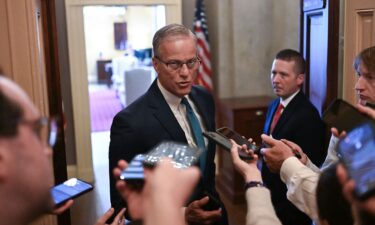 Senate Majority Leader John Thune speaks to reporters at the US Capitol in Washington