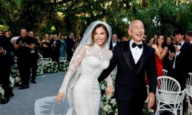 Amazon Founder Jeff Bezos and Media Personality Lauren Sanchez Bezos react on the day of their wedding in Venice