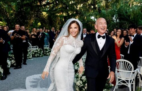 Amazon Founder Jeff Bezos and Media Personality Lauren Sanchez Bezos react on the day of their wedding in Venice
