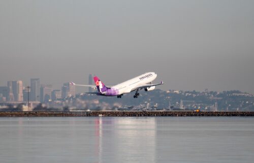 A Hawaiian Airlines Airbus A330-200 takes off at San Francisco International Airport on February 16