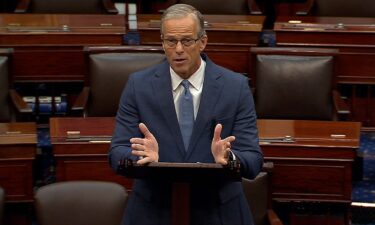 Senate Majority Leader John Thune speaks on the floor of the Senate on Monday
