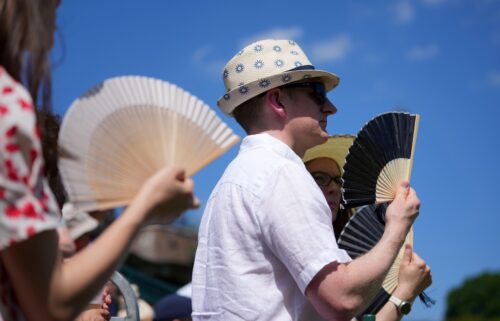 Fans with fans at the first day of Wimbledon.