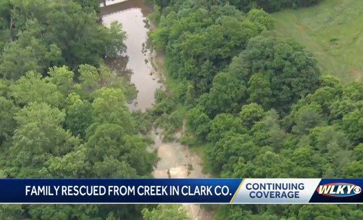<i>WLKY via CNN Newsource</i><br/>A family had to be rescued after swift waters left them stranded in a southern Indiana creek.