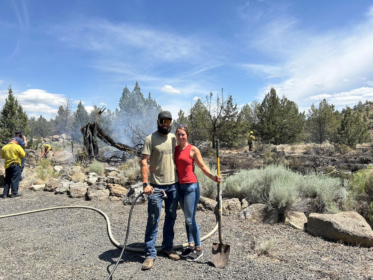 Clayton and Jeaneva sprung into action this afternoon when they saw a brush fire in the area of NW Lower Bridge Way and NW Quail Road. They used a water hose and shovel to stop the fire from spreading and help extinguish the fire.
