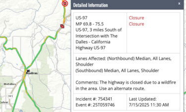 Highway 97 closure Cram Fire
