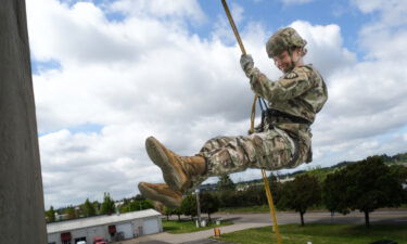 National Guard Spc. Whitney Badders on rappel