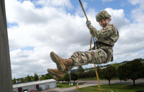 National Guard Spc. Whitney Badders on rappel