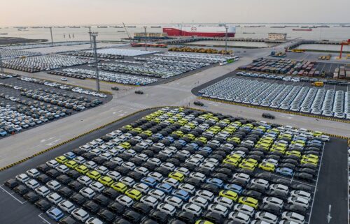 BYD electric cars wait to be loaded to the automobile carrier BYD "Shenzhen"