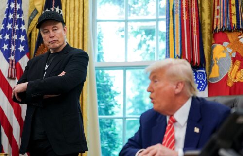 Elon Musk and President Donald Trump attend a press conference in the Oval Office of the White House on May 30.