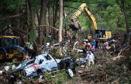 First responders carry out search and rescue operations near the Guadalupe River after a flash flood swept through the area.
