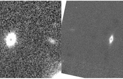 The fossil galaxy KiDS J0842+0059 was observed with the VLT Survey Telescope (left)