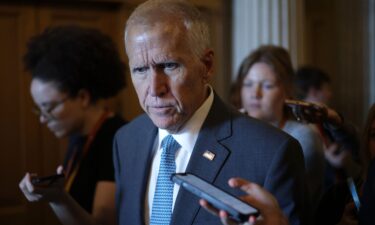 Sen. Thom Tillis speaks to reporters at the US Capitol Building on June 30 in Washington