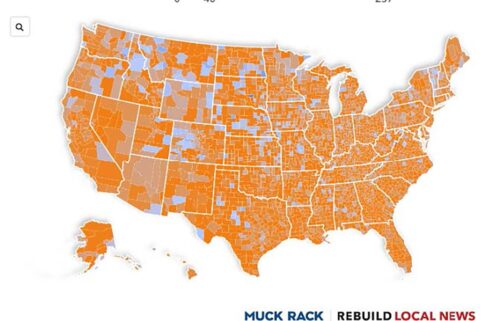 The Local Journalist Index 2025 maps the amount of working journalists per capita in each US county. The bluer counties have higher amounts of journalists; and the deeper the orange