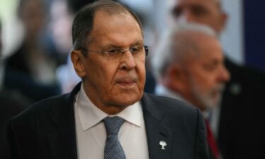 Russia's Foreign Minister Sergei Lavrov arrives at the first plenary session of the BRICS summit in Rio de Janeiro
