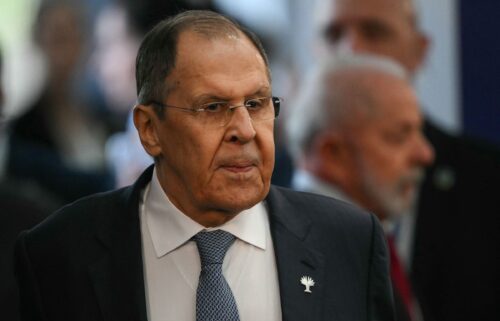 Russia's Foreign Minister Sergei Lavrov arrives at the first plenary session of the BRICS summit in Rio de Janeiro