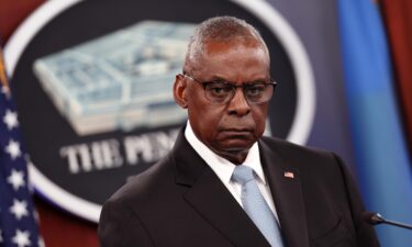 Then Secretary of Defense Lloyd Austin holds a joint press conference following a meeting of the Ukraine Defense Contact Group at the Pentagon on May 20