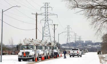 Pike Electric service trucks line up after a snow storm on February 16