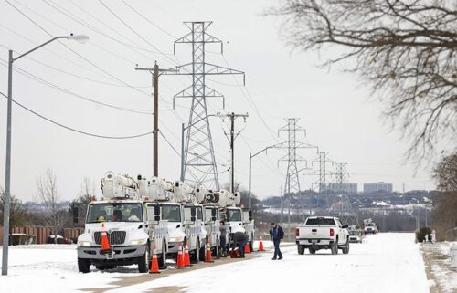 Pike Electric service trucks line up after a snow storm on February 16