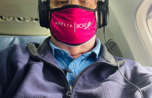 Bruce Gamble traveling on one of his many flights for work. He calls himself “semi-retired