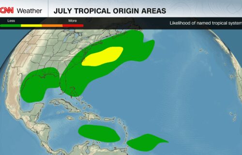 Regions where tropical cyclones usually form in July.