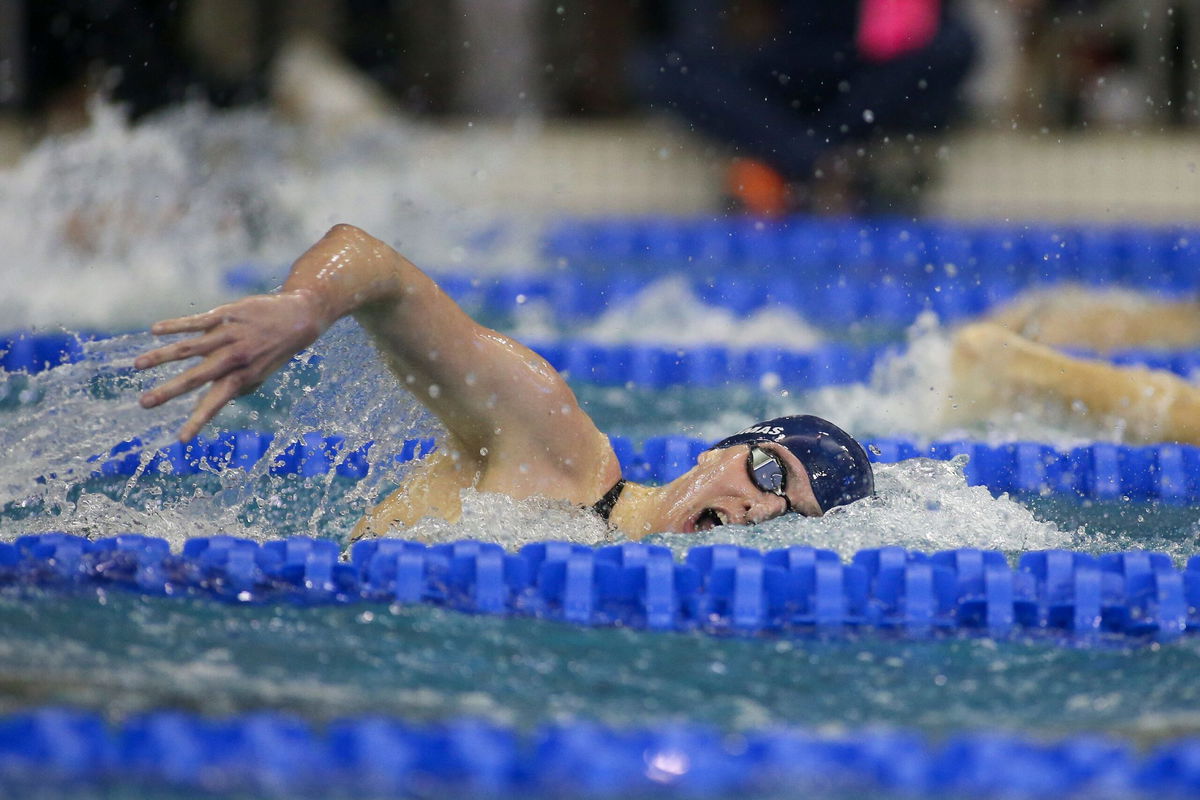 <i>Brett Davis/USA Today/Reuters via CNN Newsource</i><br/>Penn Quakers swimmer Lia Thomas swims the 200 free at the NCAA Swimming & Diving Championships at Georgia Tech in March 2022. The University of Pennsylvania will block transgender athletes from female sports teams and erase the records set by Thomas.