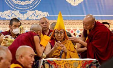 Tibetan Buddhism's spiritual leader the Dalai Lama attends a Long Life Prayer offering ceremony at the Main Tibetan Temple in McLeod Ganj